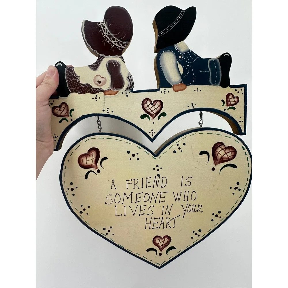 Vintage Cottagecore Wood Wall Plaque A Friend Is Someone Who Lives In Your Heart